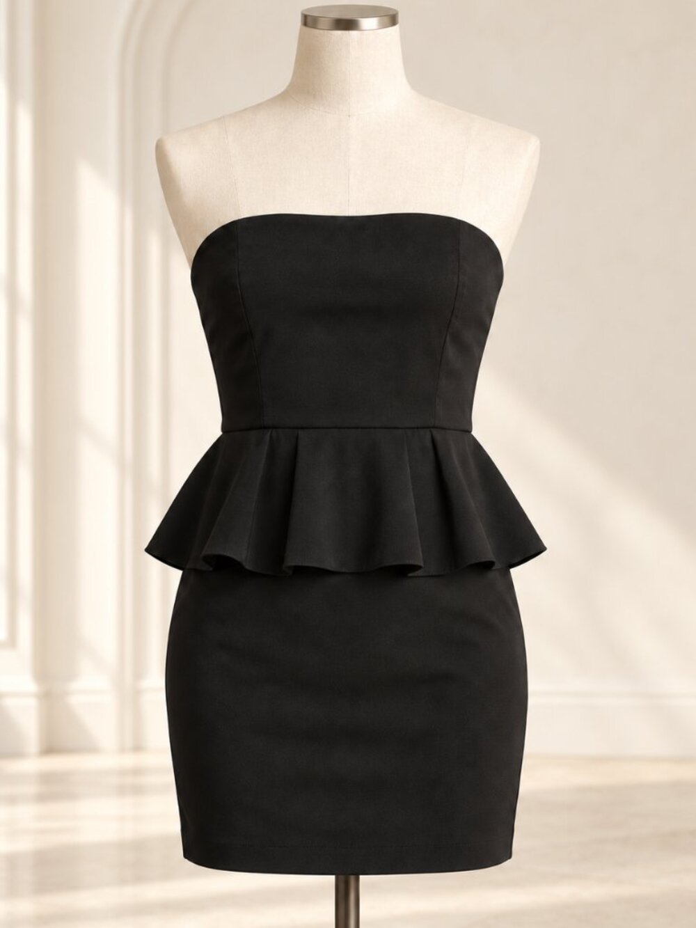 NWT Express Black Strapless Peplum Mini Dress Size 6 Y2K Party Holiday LBD
